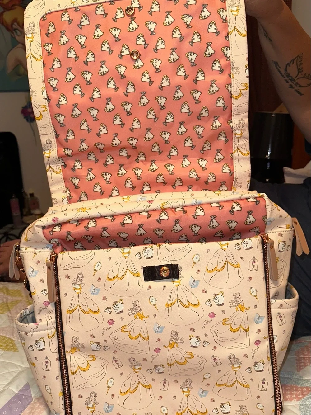 Belle Patterned Diaper Bag - Pink & Gold Accent
